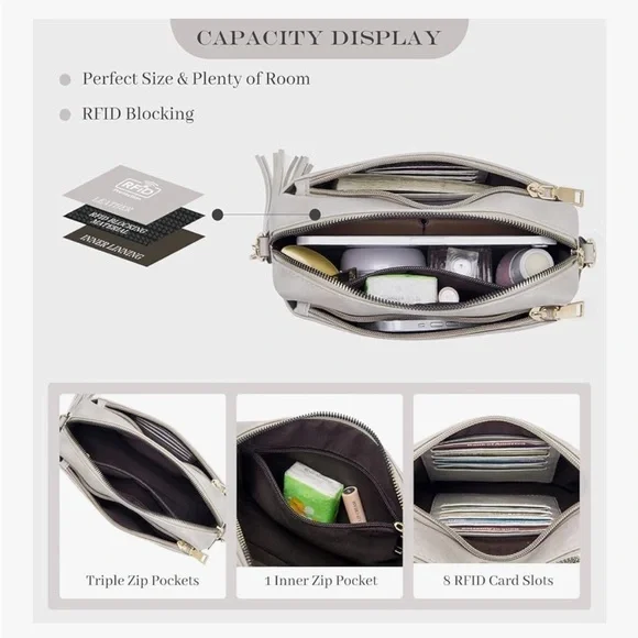 Roulens New Gray Triple Zip Small Crossbody Bag - Picture 11 of 11